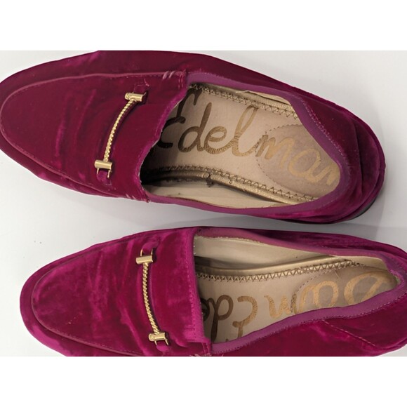 Sam Edelman Lorraine Velvet Fushia Pink Velou Slip on Loafers Gold Accent Size 7 - Picture 6 of 12